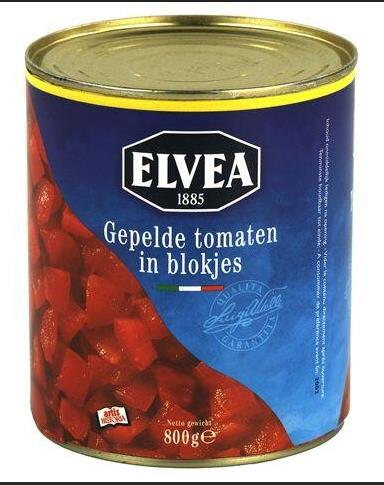Gepelde Tomaten Blokjes 800G Elvea