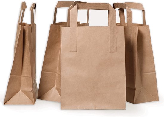 [plzdk20b] Sac De Transport Plate Poignée Kraft 22+10X28Cm 250Pcs
