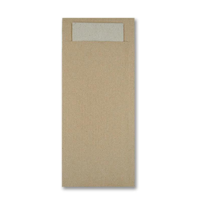 [450051] Pochette Éco Kraft Bambou Avec Serviette Crème 500Pcs