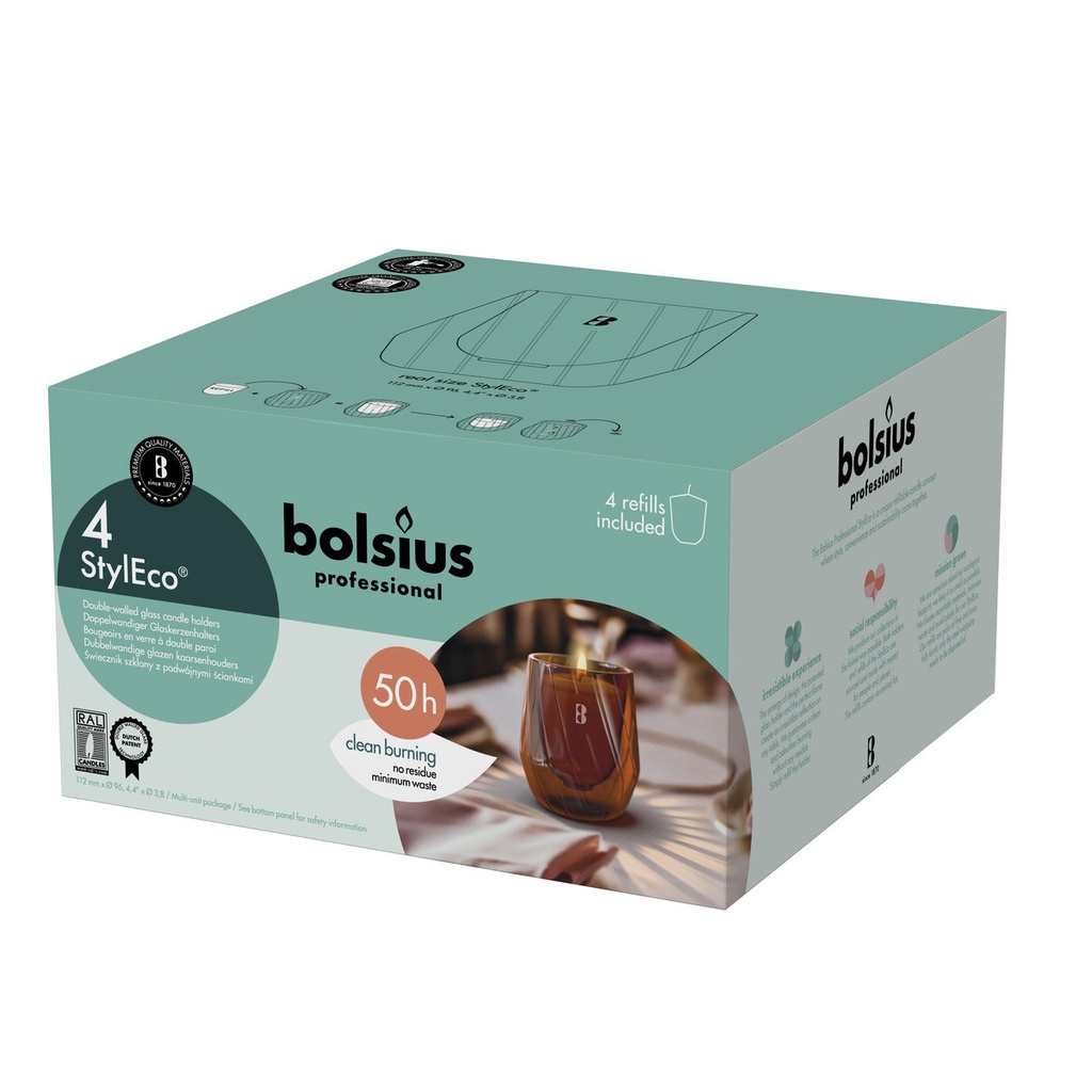 [103493230927] Bolsius Styleco Houder Bruin 2X4St